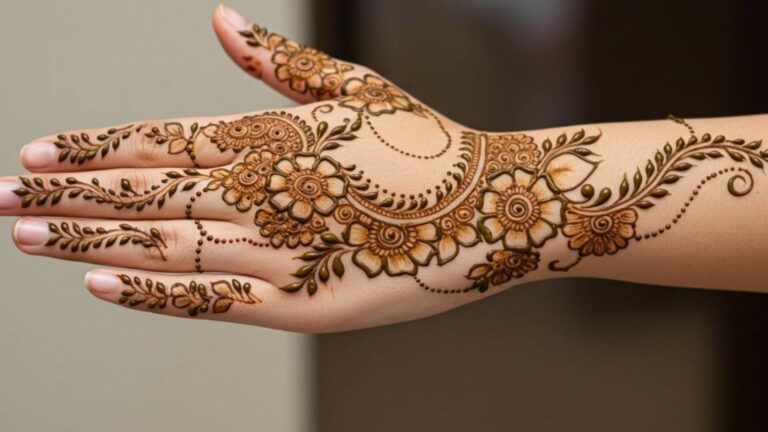 Floral Crest Line Mehndi